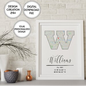 Gepersonaliseerde initiaal monogram, letter achternaam, aangepast est. Datum, bord met grote letters, aangepaste kaartbrief afdrukbaar, gepersonaliseerde kaart familieafdruk