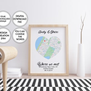 Wo wir uns trafen Special Location Karte Happy Valentines Day Print Paper Geschenk Erster Jahrestag Papier Jubiläumsgeschenk, Special Location Map Card