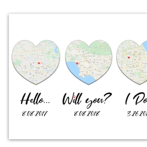 Dates importantes, oeuvre d'art pour mariage, cadeau de mariage, pour la mariée, pour le marié, pour couple, plan de la ville, carte des trois coeurs, anniversaire de la relation, cadeau de mariage