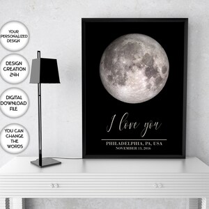 Je t'aime impression de carte de lune, impression de phases de lune cadeau de couples, cadeau d'anniversaire d'un an pour petit ami, cadeaux d'anniversaire de 2 ans pour lui imprimables