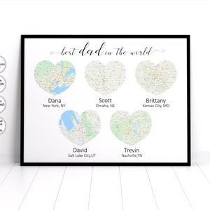 5 kids map Location printable, Fathers Day Gift from wife personalized, Fathers Day Gift from wife and kids, Fathers Day gift from grandkids