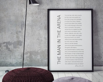Der Mann in der druckbaren Arena, Theodore Roosevelt Zitat, inspirierender Zitat Druck, gewagtes großartig Zitat Druck, inspirierende Wand Kunst Druck