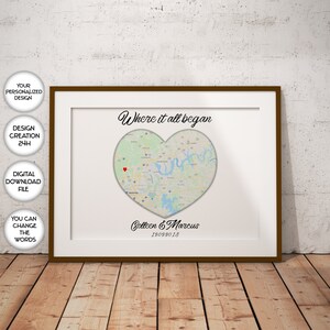 Donde todo comenzó impresión personalizada Regalo de boda para pareja Impresión de mapa personalizado Regalo de aniversario Regalo de compromiso imprimible Impresión de mapa personalizado