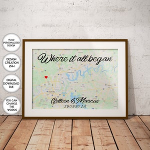 Waar het allemaal begon Custom print Huwelijkscadeau voor stel Gepersonaliseerde kaartprint Jubileumcadeau Verlovingscadeau afdrukbare Custom kaartprint