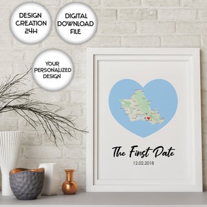 De eerste date Valentijnsdag print cadeau voor hem voor haar relatie geschenken gepersonaliseerde hartkaart gepersonaliseerde kaart geschenken Speciale data teken