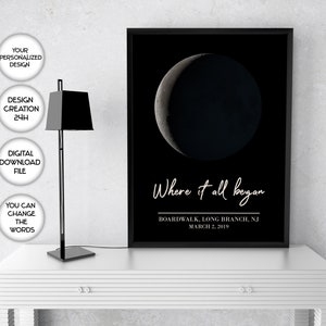 Where It All Began moon map print, Personalized moon phase print, Keepsake gift,Moon by date wall art,Printable wedding gift,Moon Phase gift