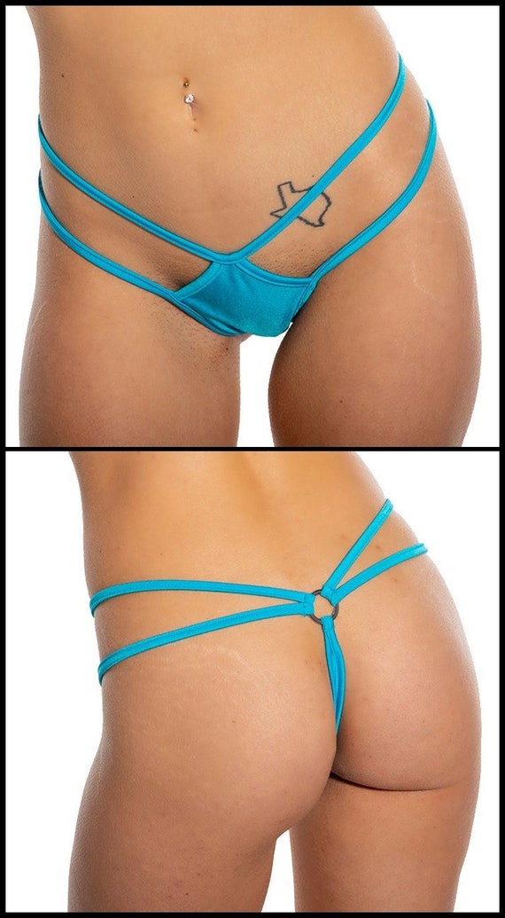 Low Rise, Double Straps, O Ring Thong. Made of 4 Way Stretch Nylon Spandex.  