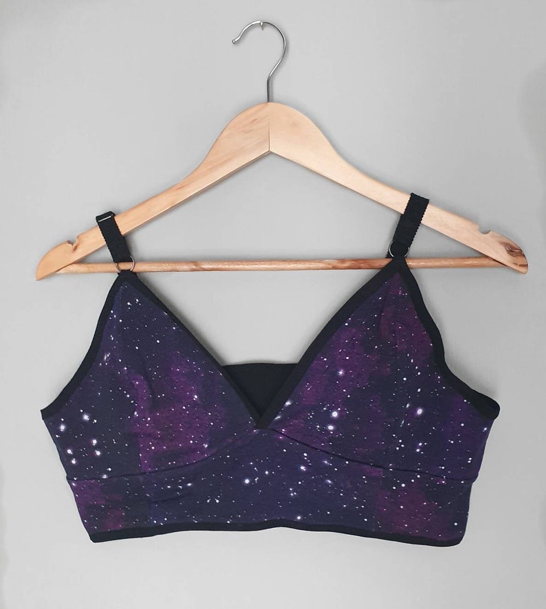 Handmade OOAK Galaxy Print BraletteCrop Top 36-38CD ~ Cute alternative space lingerie cotton lycra fabric festivals