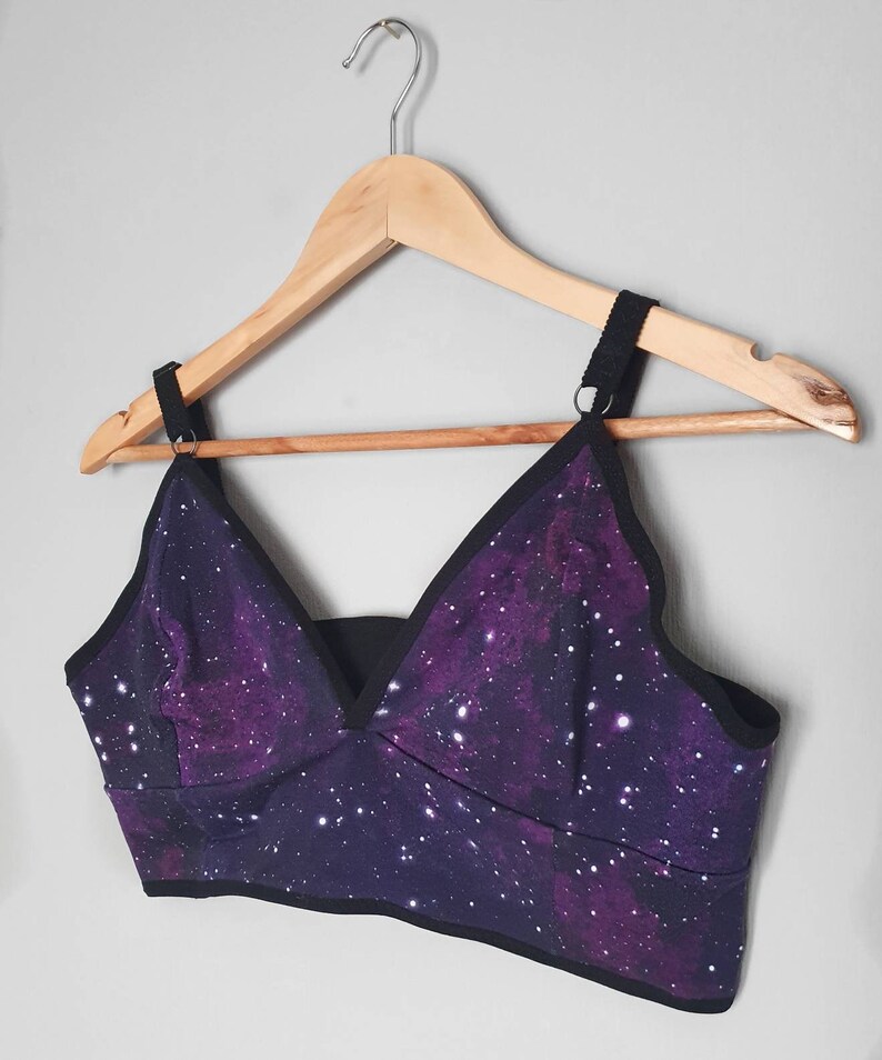 Handmade OOAK Galaxy Print BraletteCrop Top 36-38CD ~ Cute alternative space lingerie cotton lycra fabric festivals