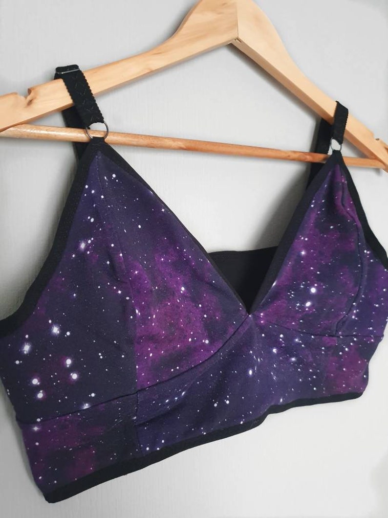 Handmade OOAK Galaxy Print BraletteCrop Top 36-38CD ~ Cute alternative space lingerie cotton lycra fabric festivals