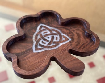 SOLD - MESSAGE ME to get one - Unique Celtic Triquetra Inlay Shamrock Walnut Bowl