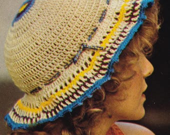 Vintage 4‑Colour Crochet Hat – PDF Pattern | Striped Crown • Sport/DK Mercerised Cotton • Fits Average Adult Head • Instant Download