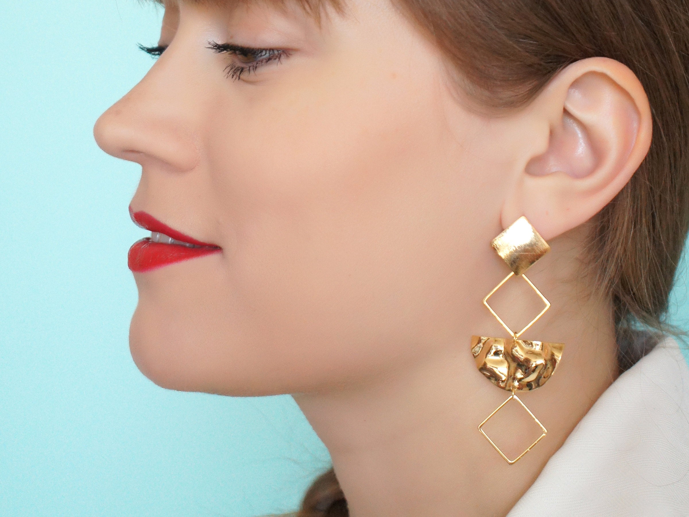 Edgy earrings gold geometric earrings contemporary long Etsy