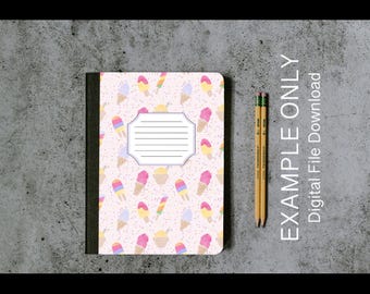Watercolor Popsicles and Ice Cream Composition Book Front and Back Cover - Digital Download for personal or limited commercial use