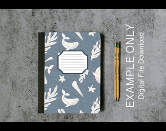 Woven Whale and Turtle Composition Book Front and Back Cover - Digital Download for personal or limited commercial use