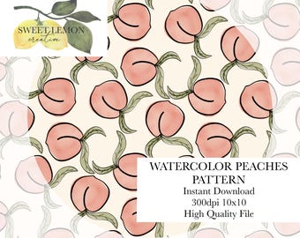 Watercolor Peaches - Seamless Files - Digital Download for personal or limited commercial use