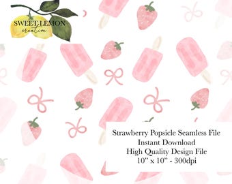Strawberry Popsicles and Dainty Bows- Seamless Files - Digital Download for personal or limited commercial use