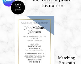 LDS Baptism Invitation, Kids LDS Baptism Invitation, Baptism Church Invite, LDS Baptism Minimal Invite, Blue and Gold Baptism Invite