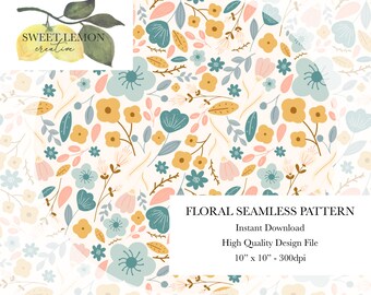 Blue, Pink, and Yellow Florals - Seamless Files - Digital Download for personal or limited commercial use