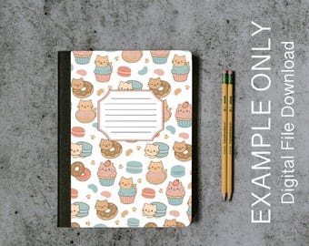 Cutsie Pastry Kitties Composition Book Front and Back Cover - Digital Download for personal or limited commercial use