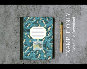 Whaleyball Composition Book Front and Back Cover - Whales playing volleyball - Digital Download for personal or limited commercial use