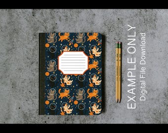 Space Cats Composition Book Front and Back Cover - Digital Download for personal or limited commercial use