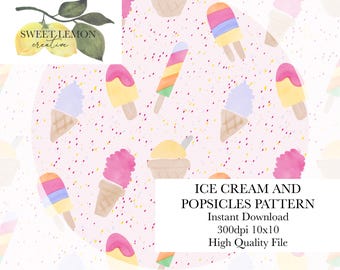 Watercolor Ice Cream and Popsicles - Seamless Files - Digital Download for personal or limited commercial use