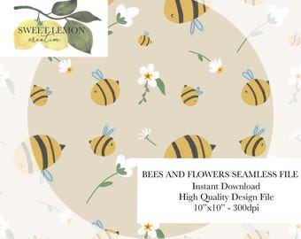 Bees and Flowers- Seamless Files - Digital Download for personal or limited commercial use