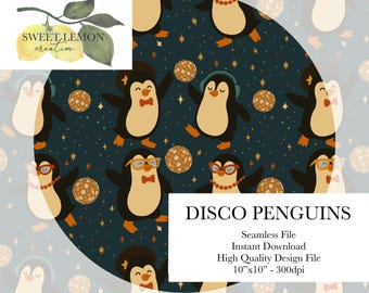 Disco Penguins- Seamless Files - Digital Download for personal or limited commercial use