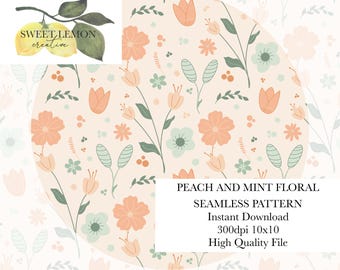 Peach and Mint Florals - Seamless Files - Digital Download for personal or limited commercial use