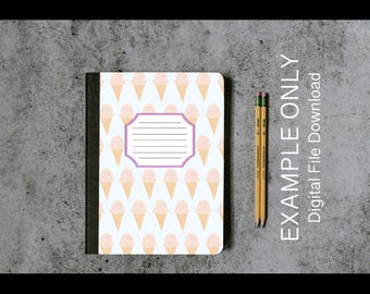 Ice Cream on a Cone Composition Book Front and Back Cover - Digital Download for personal or limited commercial use