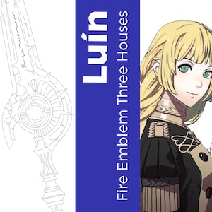 May include: A line drawing of a sword with a complex design. The sword is called "Lúin" and is from the game "Fire Emblem Three Houses".