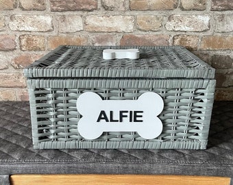 LIDDED Personalised Wicker style basket hamper toy box storage for DOGS