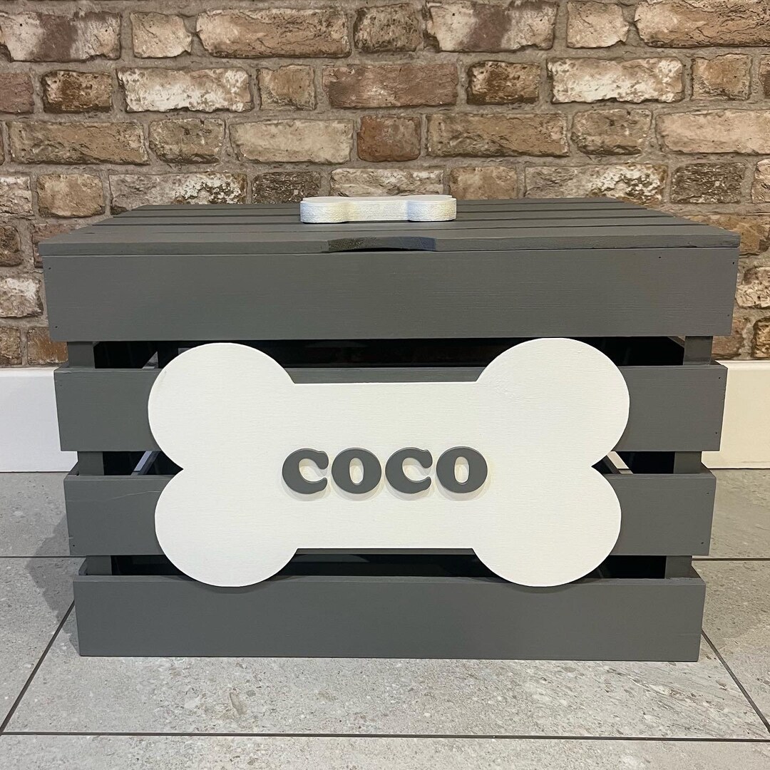 LIDDED & HINGED Hand Painted Wooden Dog Toy Storage Box Crate Etsy
