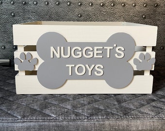 MEDIUM Personalised handpainted wooden dog toy box storage crate - size 14x10ins