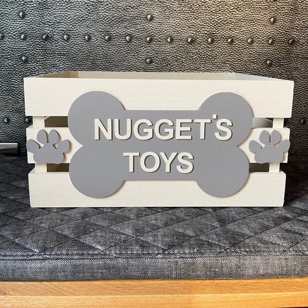 MEDIUM Personalised handpainted wooden dog toy box storage crate - size 14x10ins