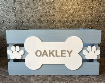 LARGE Personalised handpainted wooden dog toy box storage crate - Size 16x12ins