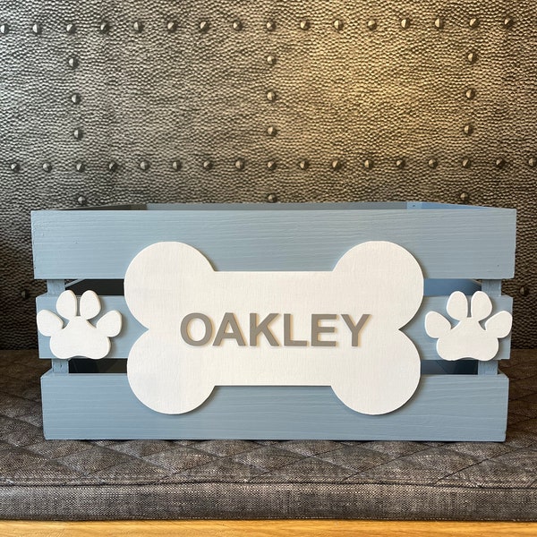 LARGE Personalised handpainted wooden dog toy box storage crate - Size 16x12ins