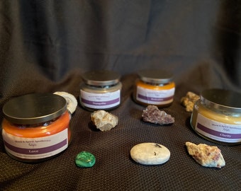 Crystal Infused healing manifestation essential oil candles