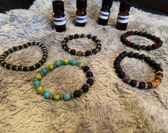 Lava bead essential oil diffuser bracelet, chakra and beads