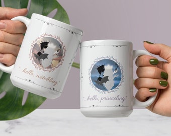 Throne of Glass Mug, Manon Blackbeak, Dorian Haviliard, Hello Princeling, Hello Witchling, Dual-sided, SJM, Maas, ACOTAR, Crescent City