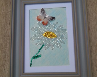 Art de fleur, image de marguerite, art encadré perlé, décor floral