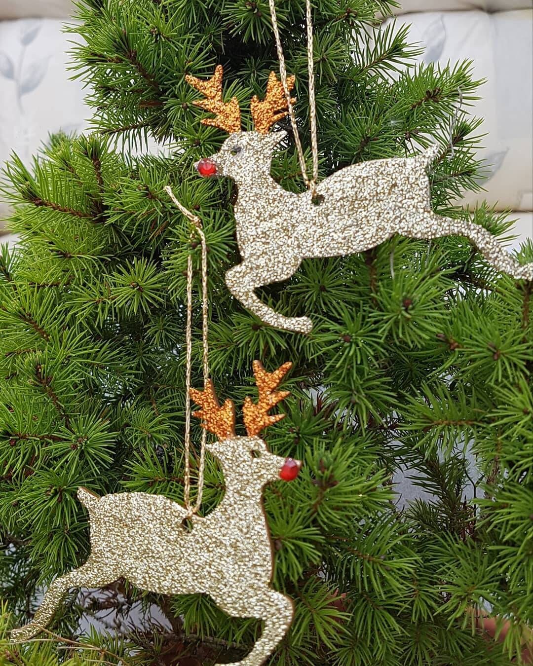 Glitter Reindeer Christmas Decoration Tree Ornament Hanging Ornament Wooden Reindeer