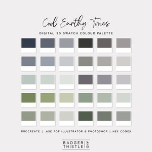 Cool Earthy Tones | Digital Colour Palette Swatches Download | Procreate | Photoshop & Illustrator | Goodnotes | Hex Codes | Canva