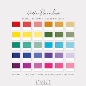 Basic Rainbow | Digital Colour Palette Swatches Download | Procreate | Photoshop & Illustrator | Goodnotes | Hex Codes | Canva
