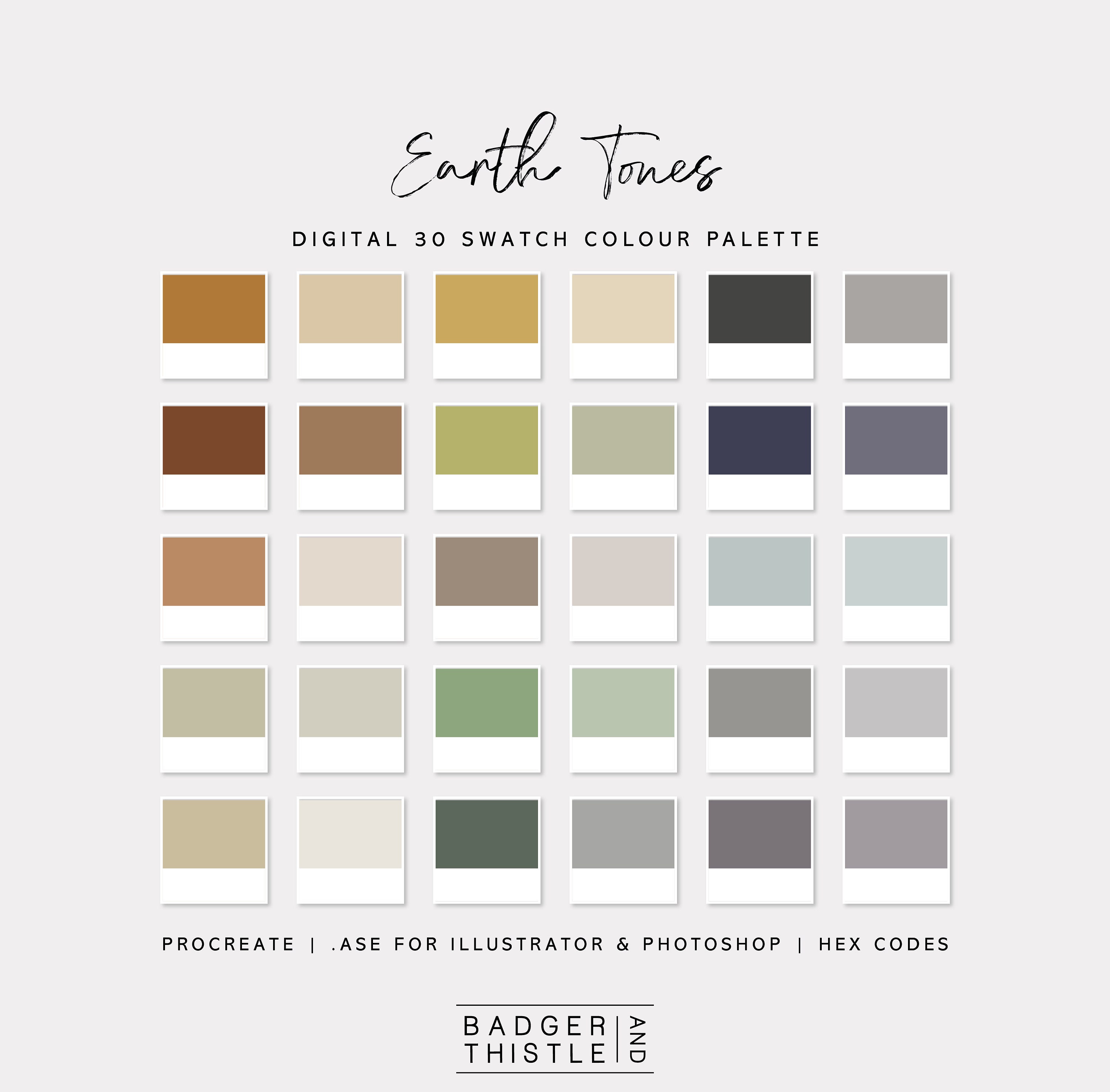 Earth Tones | Digital Colour Palette Swatches Download | Procreate | Photoshop & Illustrator | Goodnotes | Hex Codes | Canva