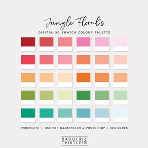 Jungle Floral&#39;s | Digital Colour Palette Swatches Download | Procreate | Photoshop & Illustrator | Goodnotes | Hex Codes | Canva