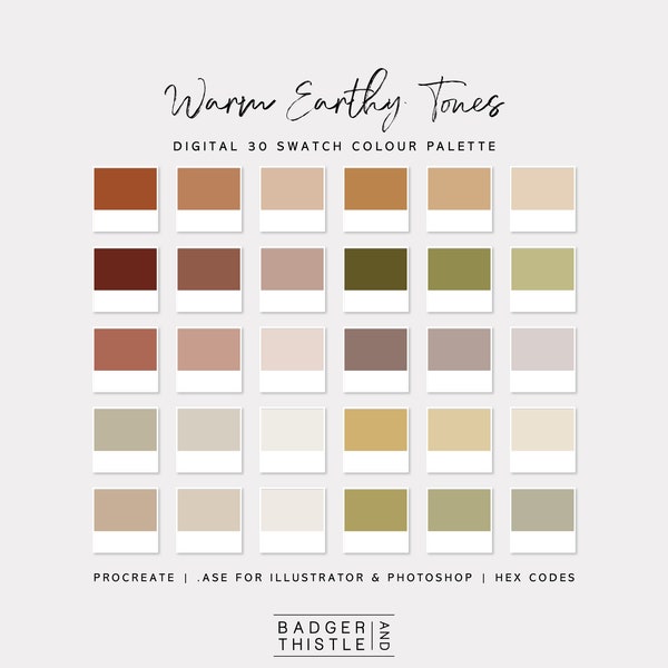 Warm Earthy Tones | Digital Colour Palette Swatches Download | Procreate | Photoshop & Illustrator | Goodnotes | Hex Codes | Canva