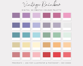 Vintage Rainbow | Digital Colour Palette Swatches Download | Procreate | Photoshop & Illustrator | Goodnotes | Hex Codes | Canva