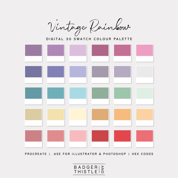 Vintage Rainbow | Digital Colour Palette Swatches Download | Procreate | Photoshop & Illustrator | Goodnotes | Hex Codes | Canva